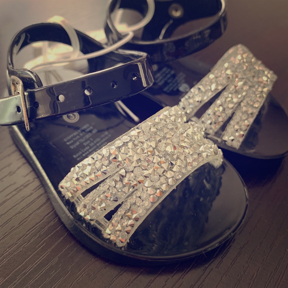 Brand new baby girl silver glitter black sandals